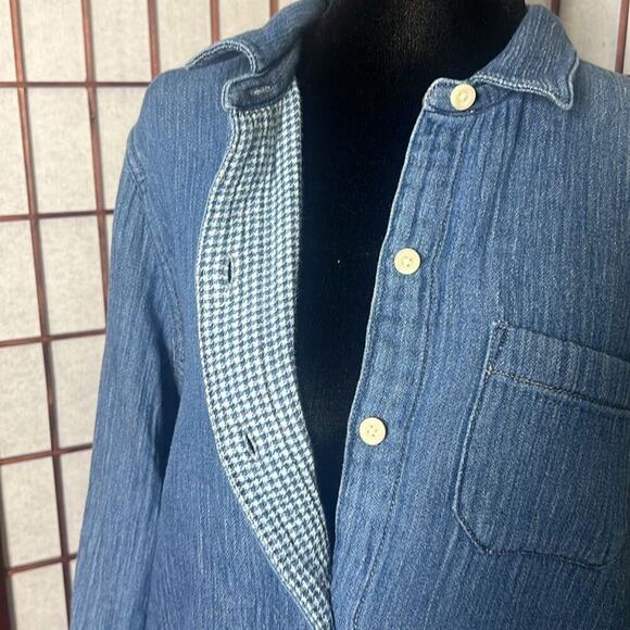 NADEWELL CHAMBRAY POPOVER CHECK LINED SHIRTDRESS SIZE M - Picture 4 of 8